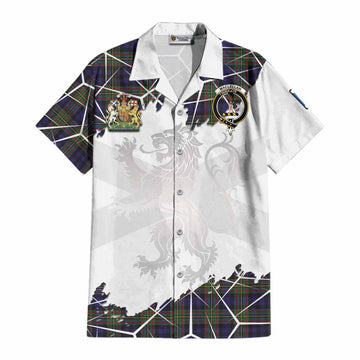 MacLellan (McLellan) Tartan Cotton Hawaiian Shirt with Family Crest and Lion Rampant Grunge Style