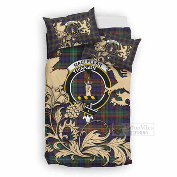 MacLellan (McLellan) Tartan Crest Bedding Set with Scottish Iconic Symbols 