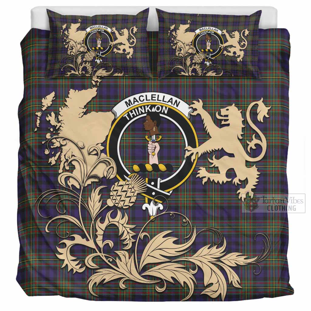 MacLellan (McLellan) Tartan Crest Bedding Set with Scottish Iconic Symbols 
