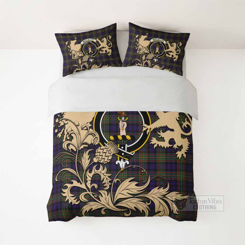 MacLellan (McLellan) Tartan Crest Bedding Set with Scottish Iconic Symbols 
