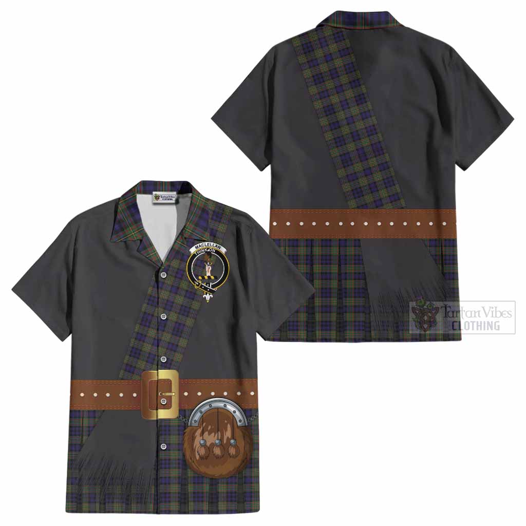 MacLellan (McLellan) Tartan Crest Cotton Hawaiian Shirt Kilt Costume Style