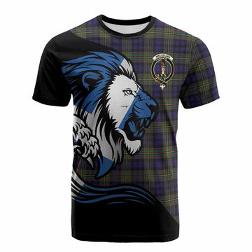 MacLellan (McLellan) Tartan Crest Cotton T-shirt Scottish Golden Lions Wave Flow