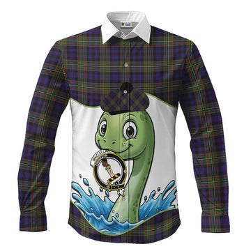 MacLellan (McLellan) Tartan Crest Cute Nessie Long Sleeve Button Shirts Scottish Loch Ness Monster
