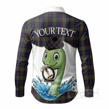 MacLellan (McLellan) Tartan Crest Cute Nessie Long Sleeve Button Shirts Scottish Loch Ness Monster