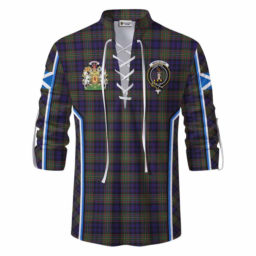 MacLellan (McLellan) Tartan Crest Ghillie Kilt Shirt Scotland Coat of Arm Flag Style - Tartan Vibes Clothing