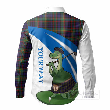 MacLellan (McLellan) Tartan Crest Golf Nessie Long Sleeve Button Shirts Loch Ness Monster Sporty Style