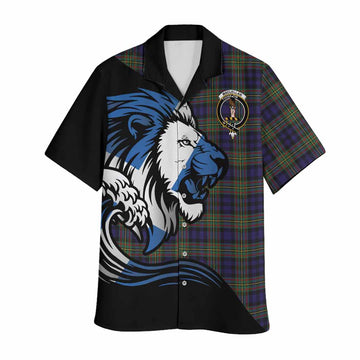 MacLellan (McLellan) Tartan Crest Hawaiian Shirt Scottish Golden Lions Wave Flow