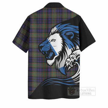 MacLellan (McLellan) Tartan Crest Hawaiian Shirt Scottish Golden Lions Wave Flow