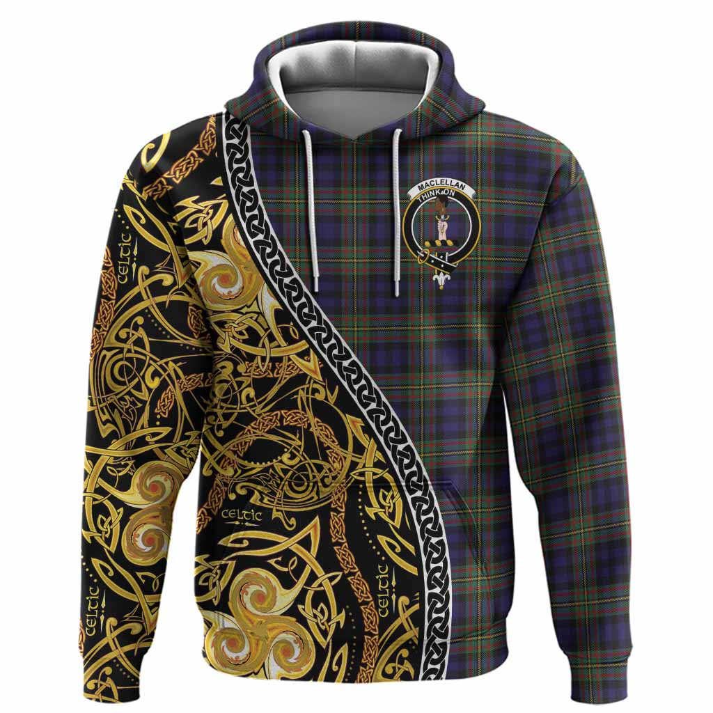 MacLellan (McLellan) Tartan Crest Hoodie Celtic Knot and Triple Trickle Spiral Symbols