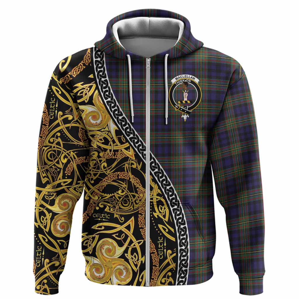 MacLellan (McLellan) Tartan Crest Hoodie Celtic Knot and Triple Trickle Spiral Symbols