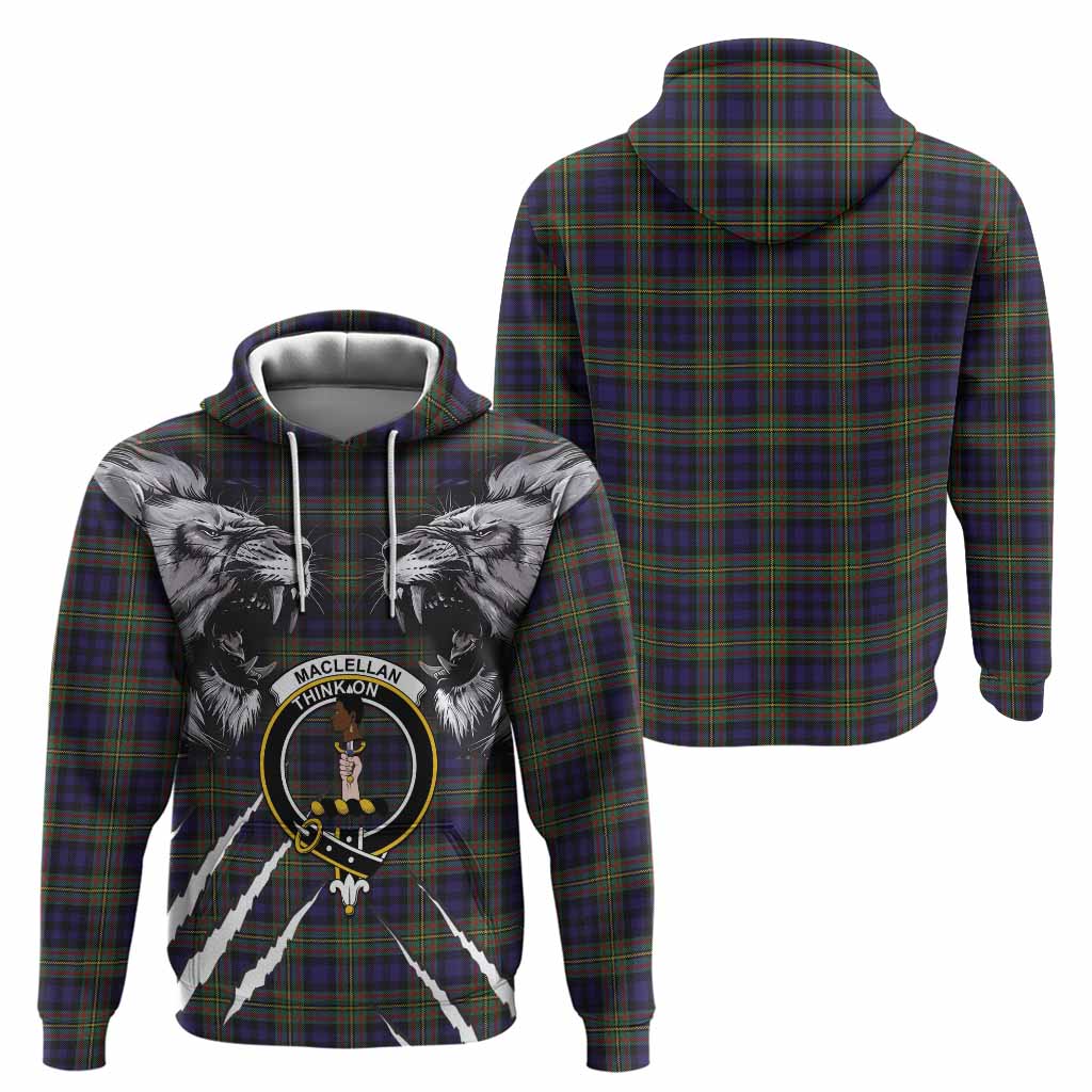 MacLellan (McLellan) Tartan Crest Hoodie Ferocious Lion Style