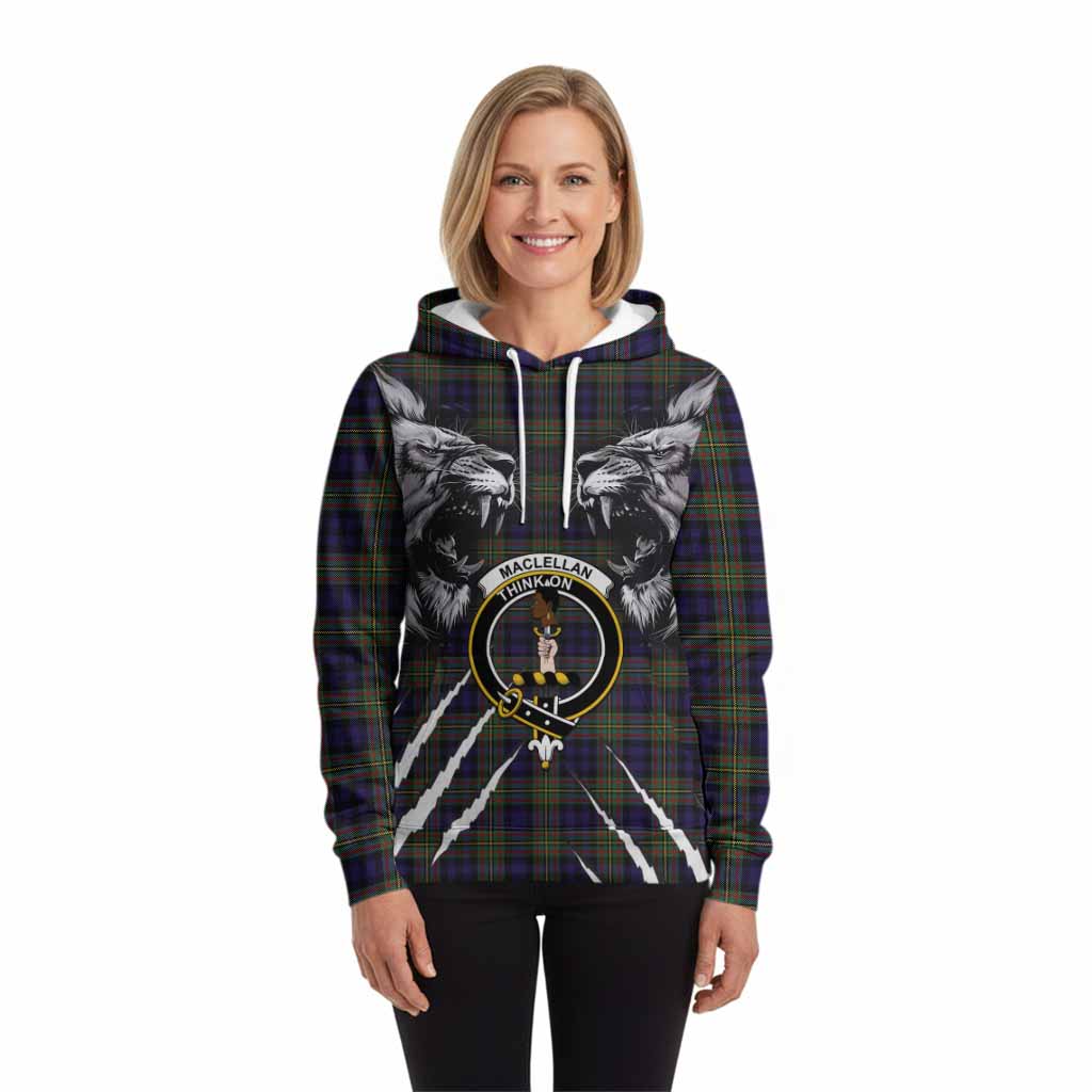 MacLellan (McLellan) Tartan Crest Hoodie Ferocious Lion Style