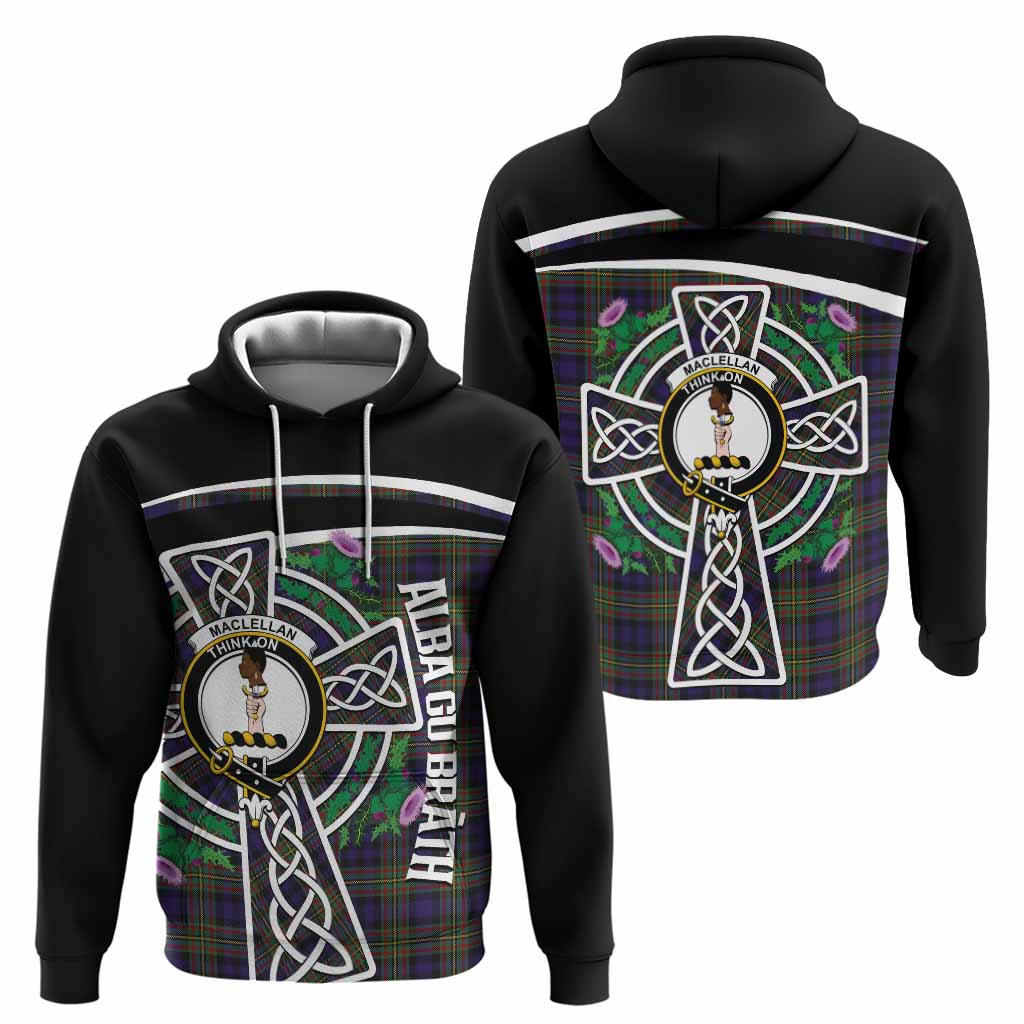 MacLellan (McLellan) Tartan Crest Hoodie Scottish Thistle Celtic Cross Alba Gu Brath