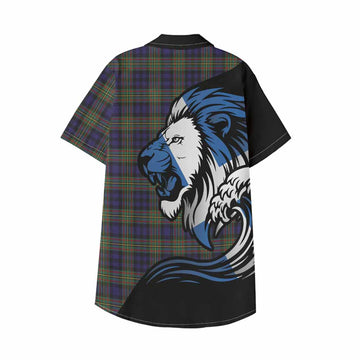 MacLellan (McLellan) Tartan Crest Kid Hawaiian Shirt Scottish Golden Lions Wave Flow