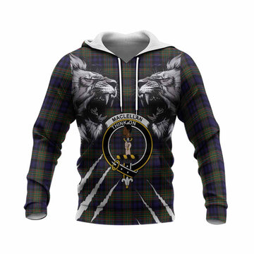 MacLellan (McLellan) Tartan Crest Knitted Hoodie Ferocious Lion Style