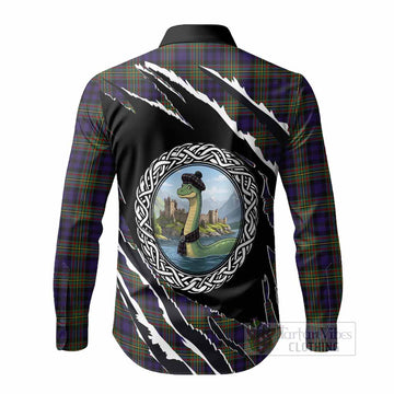 MacLellan (McLellan) Tartan Crest Loch Ness Monster Long Sleeve Button Shirts Celtic Knot Nessie Art