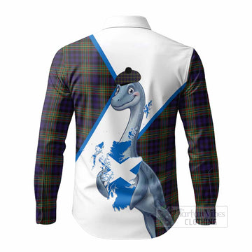 MacLellan (McLellan) Tartan Crest Loch Ness Monster Long Sleeve Button Shirts Nessie Scottish Map Tha Gradh Agam Air Alba