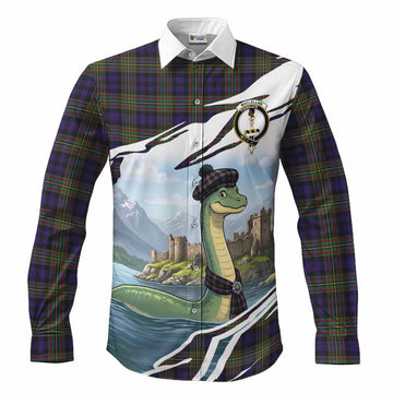 MacLellan (McLellan) Tartan Crest Loch Ness Monster Scottish Heritage Art Long Sleeve Button Shirts
