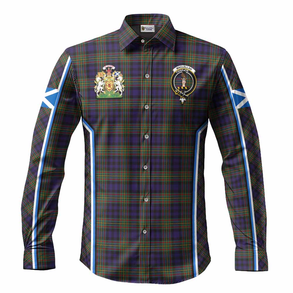 MacLellan (McLellan) Tartan Crest Long Sleeve Button Shirts Scotland Coat of Arm Flag Style - Tartan Vibes Clothing