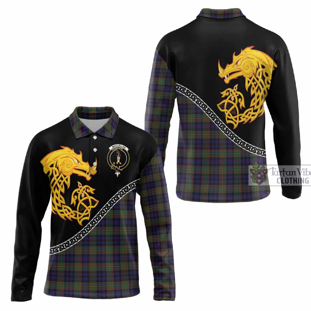 MacLellan (McLellan) Tartan Crest Long Sleeve Polo Shirt Legendary Dragon Knot Half Style