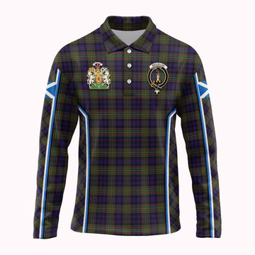 MacLellan (McLellan) Tartan Crest Long Sleeve Polo Shirt Scotland Coat of Arm Flag Style