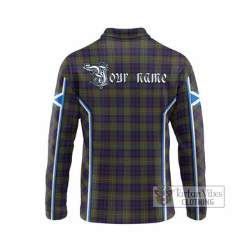 MacLellan (McLellan) Tartan Crest Long Sleeve Polo Shirt Scotland Coat of Arm Flag Style