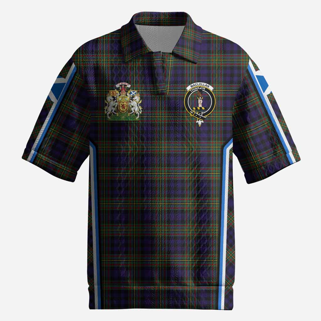 MacLellan (McLellan) Tartan Crest Men’s Polo Sweater Top Scotland Coat of Arm Flag Style