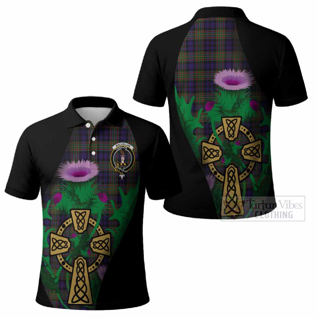 MacLellan (McLellan) Tartan Crest Polo Shirt Celtic Cross Thistle Flowers