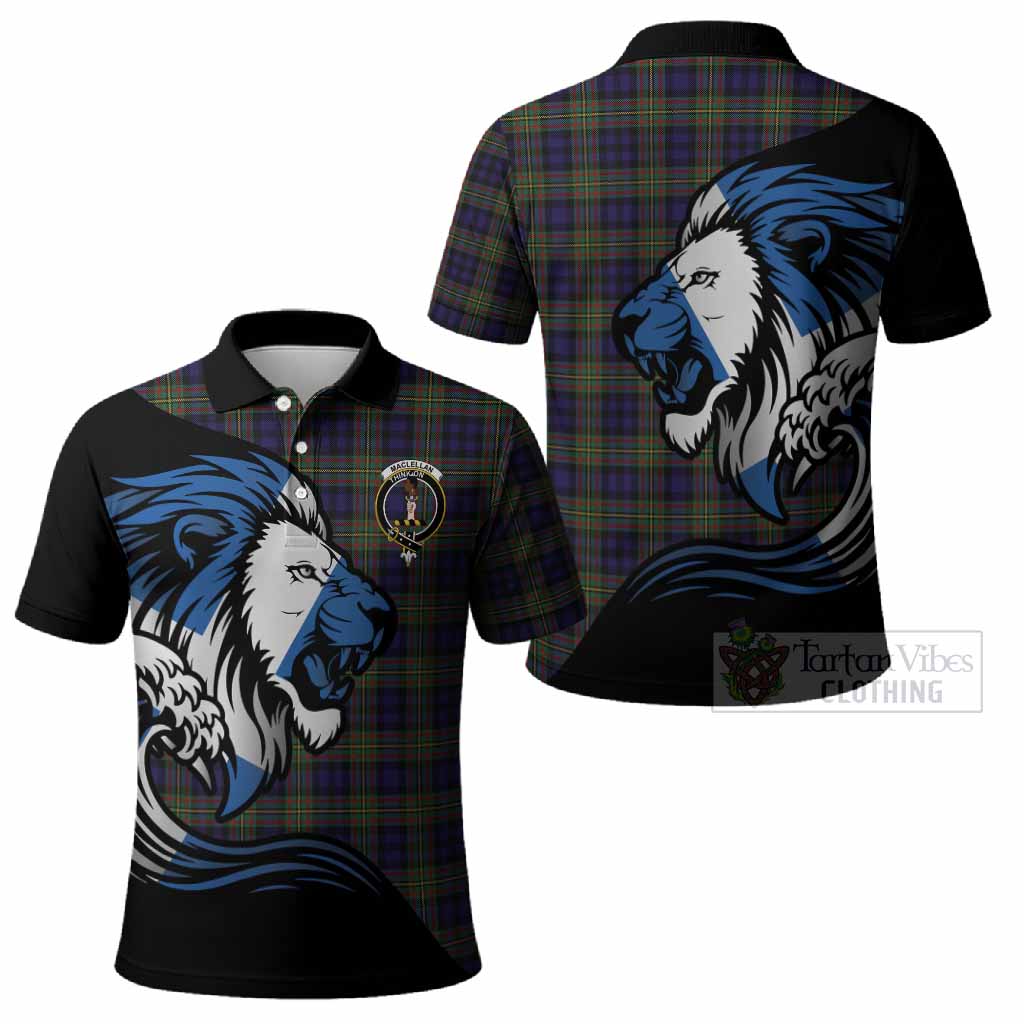 MacLellan (McLellan) Tartan Crest Polo Shirt Scottish Golden Lions Wave Flow
