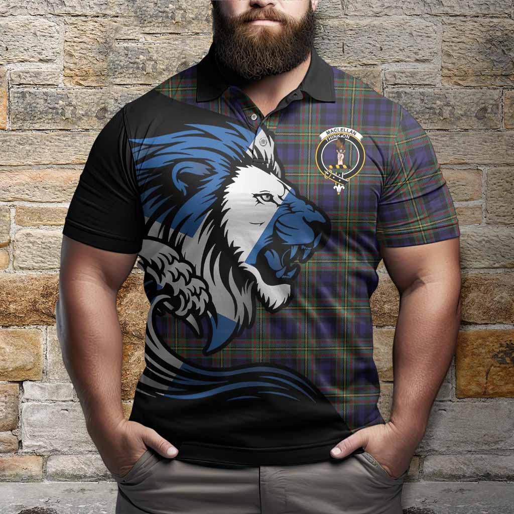 MacLellan (McLellan) Tartan Crest Polo Shirt Scottish Golden Lions Wave Flow