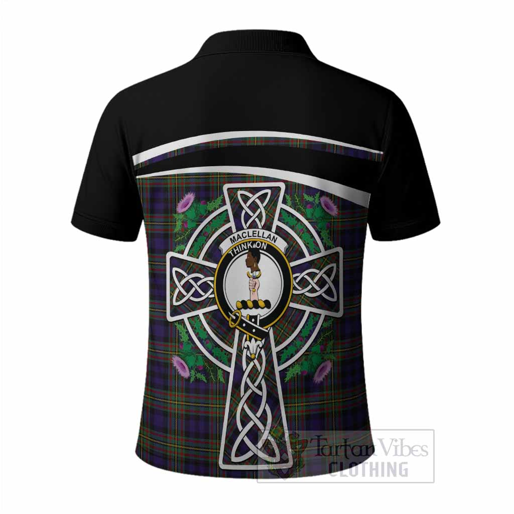 MacLellan (McLellan) Tartan Crest Polo Shirt Scottish Thistle Celtic Cross Alba Gu Brath