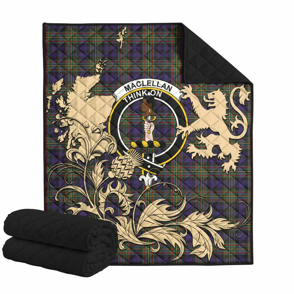 MacLellan (McLellan) Tartan Crest Premium Quilt with Scottish Iconic Symbols 