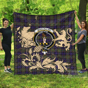 MacLellan (McLellan) Tartan Crest Premium Quilt with Scottish Iconic Symbols 