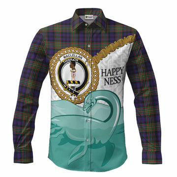 MacLellan (McLellan) Tartan Crest Scottish Loch Ness Monster Long Sleeve Button Shirts Happy Ness Scotland Celtic Knot
