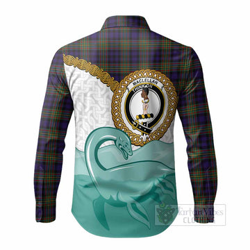 MacLellan (McLellan) Tartan Crest Scottish Loch Ness Monster Long Sleeve Button Shirts Happy Ness Scotland Celtic Knot