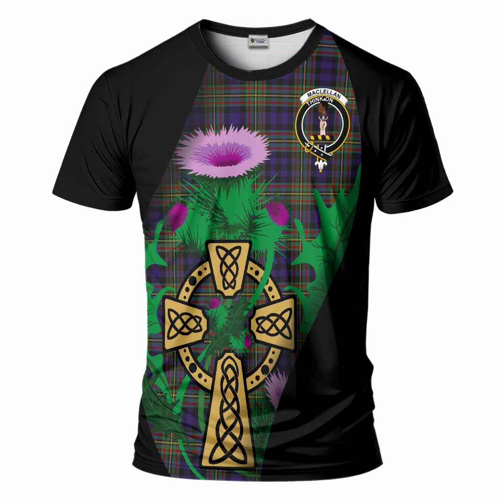 MacLellan (McLellan) Tartan Crest T-Shirt Celtic Cross Thistle Flowers