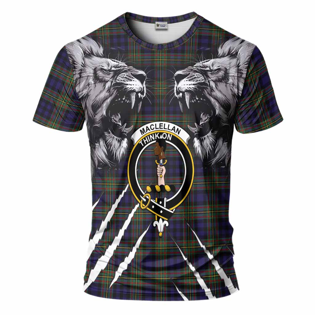MacLellan (McLellan) Tartan Crest T-Shirt Ferocious Lion Style