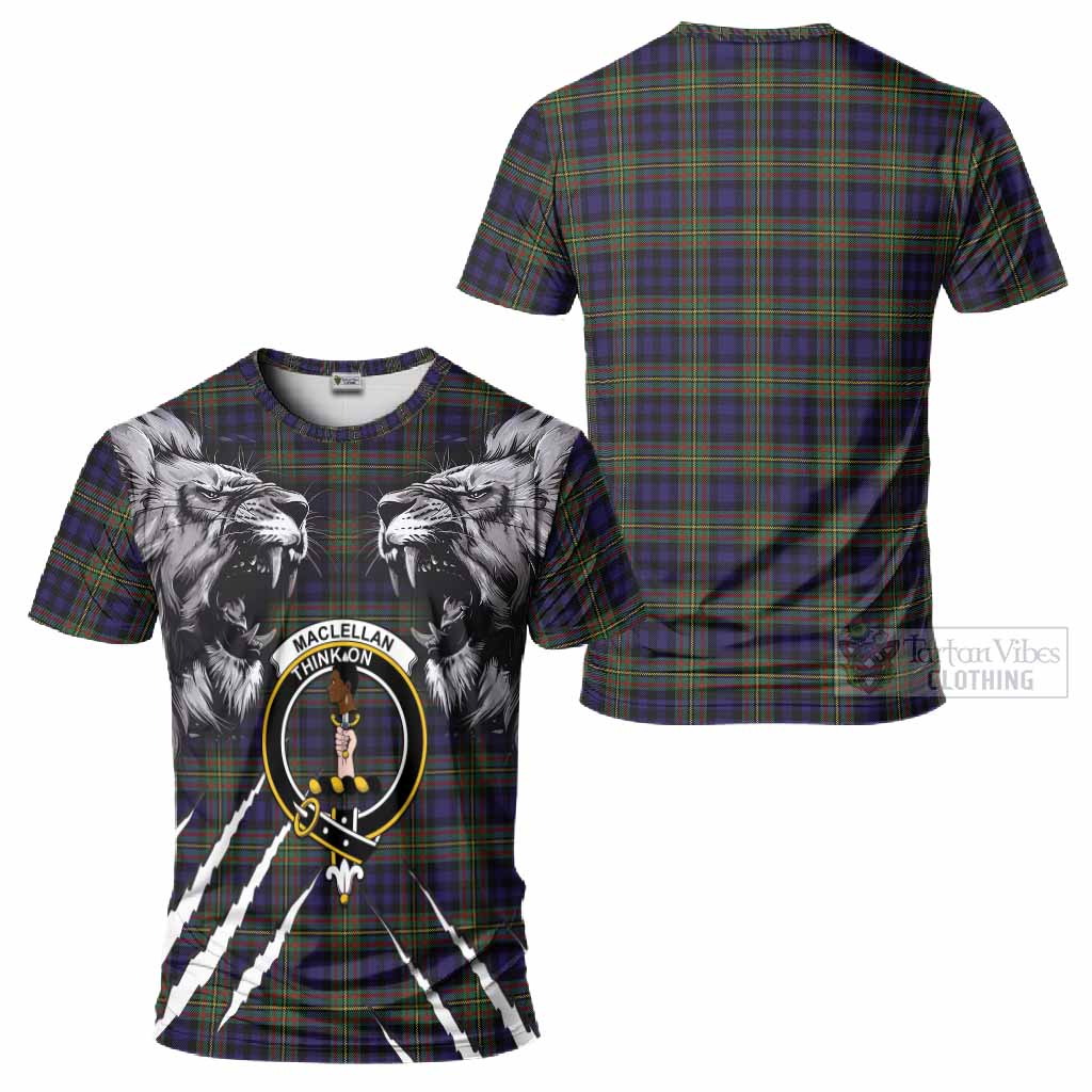 MacLellan (McLellan) Tartan Crest T-Shirt Ferocious Lion Style