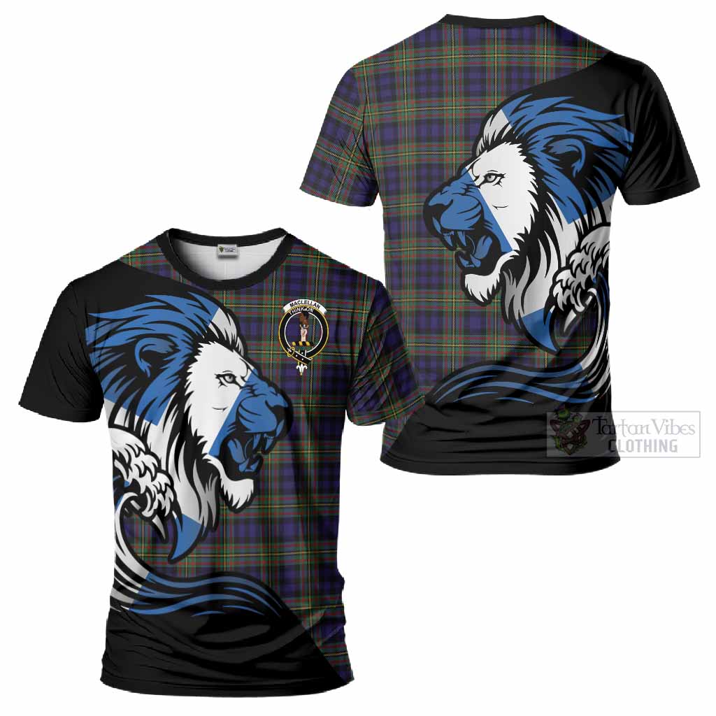 MacLellan (McLellan) Tartan Crest T-Shirt Scottish Golden Lions Wave Flow