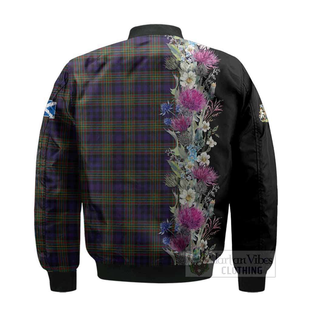 MacLellan (McLellan) Tartan Crest Thistle Floral Bomber Jacket - Tartan Vibes Clothing