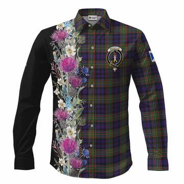 MacLellan (McLellan) Tartan Crest Thistle Floral Long Sleeve Button Shirts