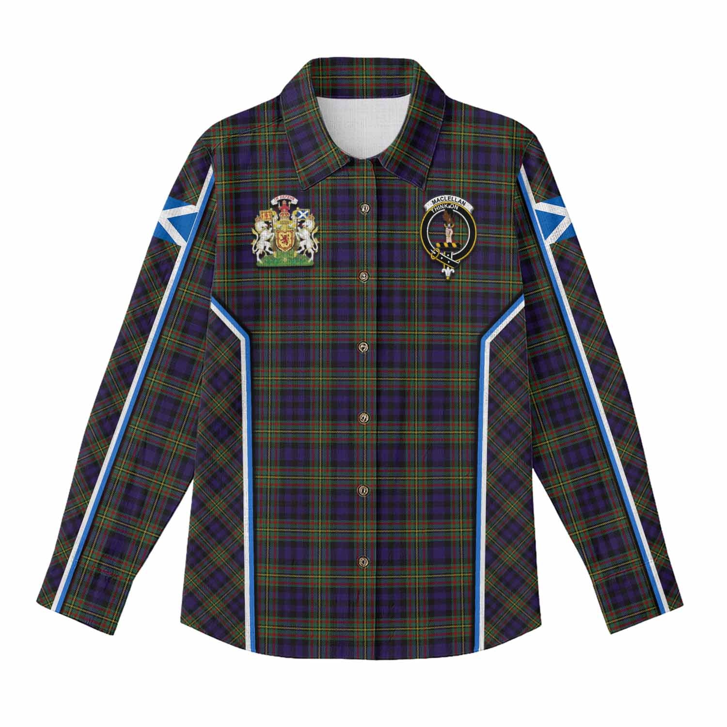 MacLellan (McLellan) Tartan Crest Women Casual Shirt Scotland Coat of Arm Flag Style - Tartan Vibes Clothing