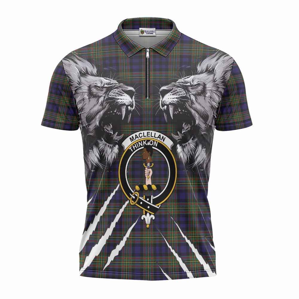 MacLellan (McLellan) Tartan Crest Zipper Polo Shirt Ferocious Lion Style