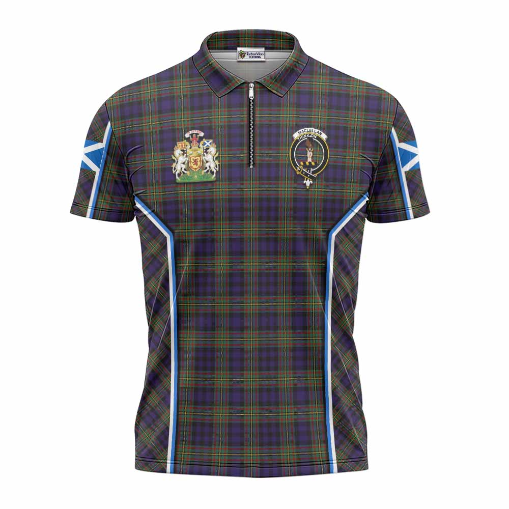 MacLellan (McLellan) Tartan Crest Zipper Polo Shirt Scotland Coat of Arm Flag Style - Tartan Vibes Clothing