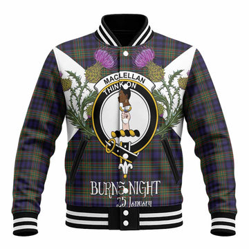 MacLellan (McLellan) Tartan Family Crest Baseball Jacket Scottish Burns Night Thistle Floral