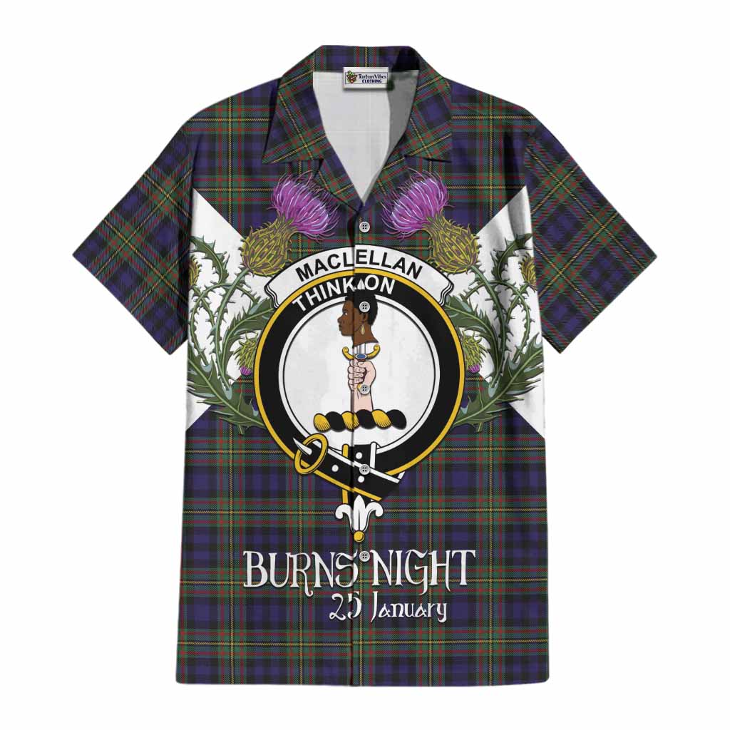 MacLellan (McLellan) Tartan Family Crest Cotton Hawaiian Shirt Scottish Burns Night Thistle Floral