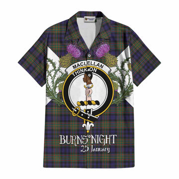 MacLellan (McLellan) Tartan Family Crest Cotton Hawaiian Shirt Scottish Burns Night Thistle Floral