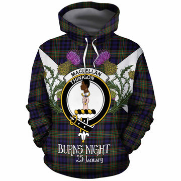 MacLellan (McLellan) Tartan Family Crest Cotton Hoodie Scottish Burns Night Thistle Floral