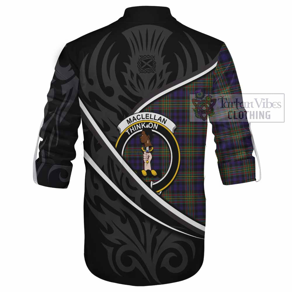 MacLellan (McLellan) Tartan Family Crest Ghillie Kilt Shirt Celtic Scottish Thistle Floral - Tartan Vibes Clothing