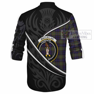 MacLellan (McLellan) Tartan Family Crest Ghillie Kilt Shirt Celtic Scottish Thistle Floral